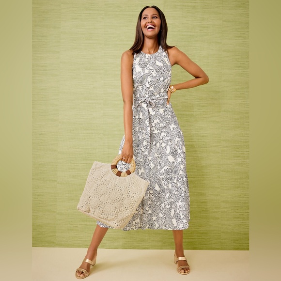 BELTED MIDI DRESS - ENGRAVED METALLIC PAISLEY - TALBOTS - Picture 2 of 11